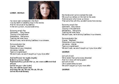 Song Worksheet: Royals by Lorde