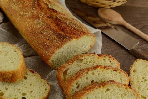 Homemade Corn Flour Loaf of Bread - on Wooden Background Stock Photo ...