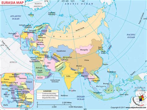 Eurasia Map, Map of Eurasia with with European and Asian Countries