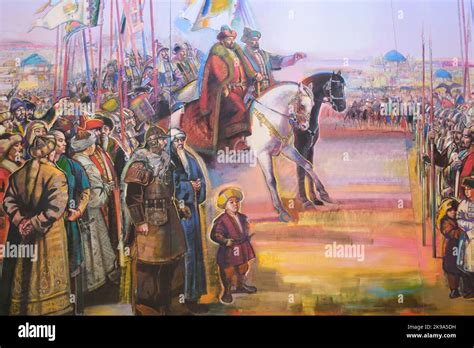 Large oil painting of the army and leader of the Kazakh Khanate. At the ...