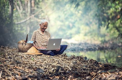 HD wallpaper: old people, forest, mac book, computer, sitting, laptop ...