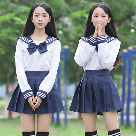 Blue white school uniforms girls sailor school uniform Japanese high ...