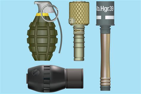 various types of grenades. 3d grenade vector. realistic grenades ...