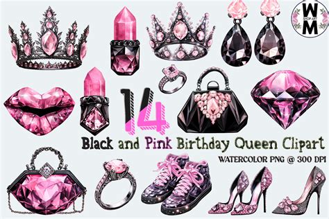 Black and Pink Birthday Queen Clipart Graphic by MMShopArt · Creative ...