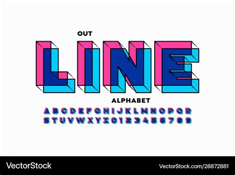 Outline style 3d font design alphabet letters Vector Image