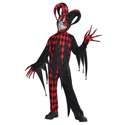 Krazed Jester Evil Clown Fancy Dress Halloween Costume Mens Adults and ...