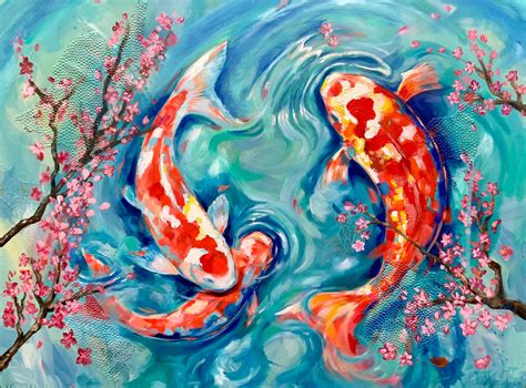 Koi Fish Painting Print Colorful Large Scale, Fish Decor Fish Wall Art ...