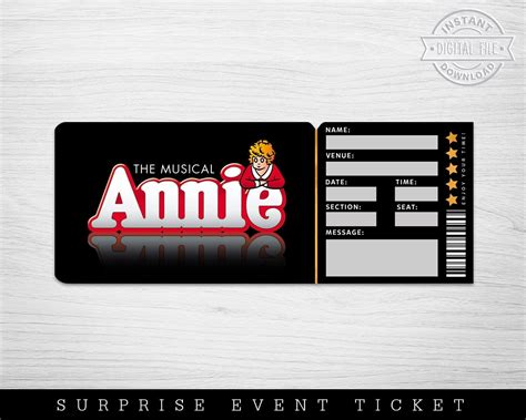 Printable Annie Broadway Surprise Ticket, Musical Collectible Theater ...