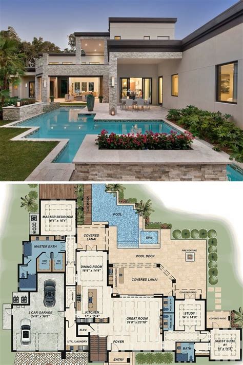 Trending Modern Florida Home Floor Plan Features White Brick and Stucco ...