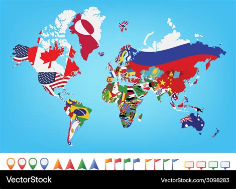 World map with flag Royalty Free Vector Image - VectorStock