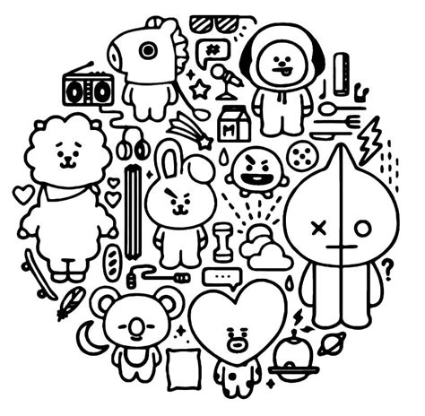 Happy Tata BT21 Coloring Page - Free Printable Coloring Pages for Kids