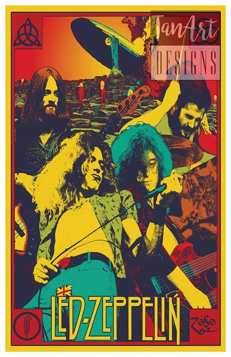 Led Zeppelin Psychedelic Illustration Poster Led Zeppelin Vintage ...