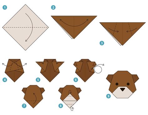 Bear origami scheme tutorial moving model. Origami for kids. Step by ...