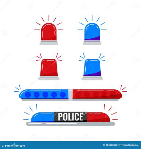 Police Car Red Blue Lights Set Isolated on White Background. Stock ...