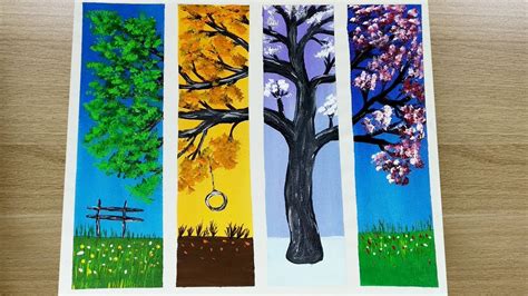 Four Seasons Tree/ Landscape Acrylic Painting Step by Step/ 4 Seasons ...