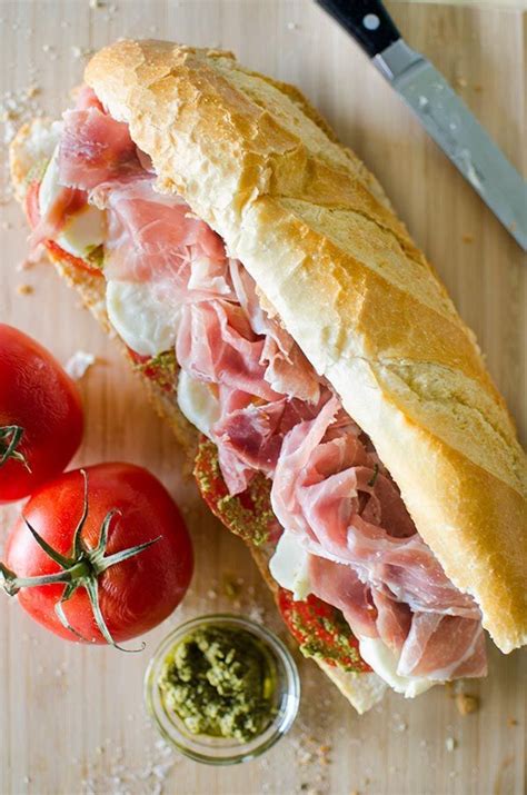 Prosciutto, Mozzarella, and Pesto Marinated Tomato Sandwich Recipe