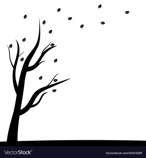 Silhouette of a tree and autumn leaves Royalty Free Vector