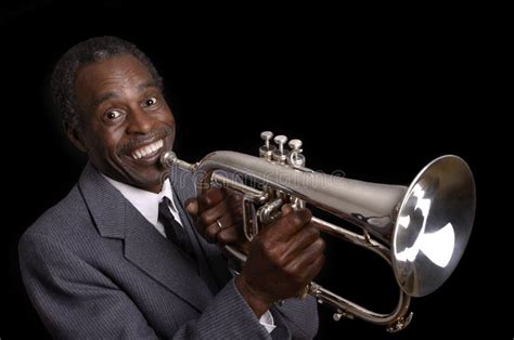 Afroamerican Jazz Musician with Flugelhorn Smiling Stock Image - Image ...