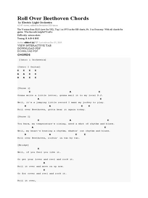 Roll Over Beethoven Chords ELO | PDF | Song Structure | Musical Forms