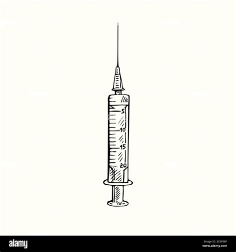 Syringe isolated, outline simple doodle drawing Stock Photo - Alamy