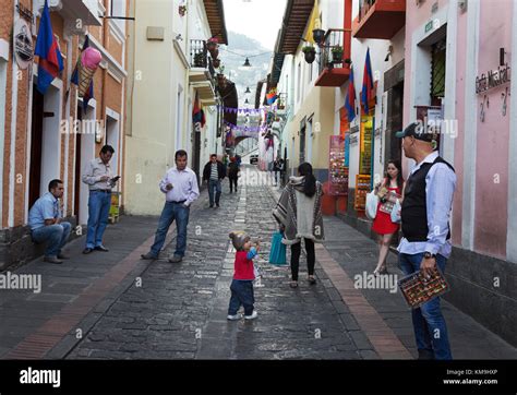 Quito Ecuador - street scene in daytime, La Ronda, Quito old town ...