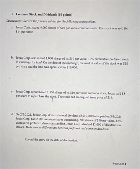 Solved 3. Common Stock and Dividends (10 points) | Chegg.com