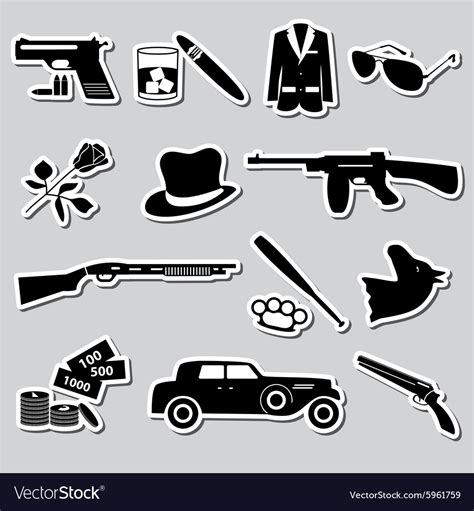 Mafia criminal black symbols and stickers set Vector Image