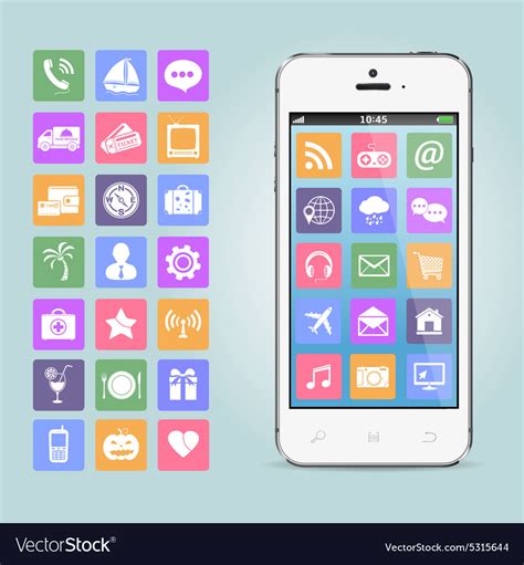 Mobile phone with app icons Royalty Free Vector Image