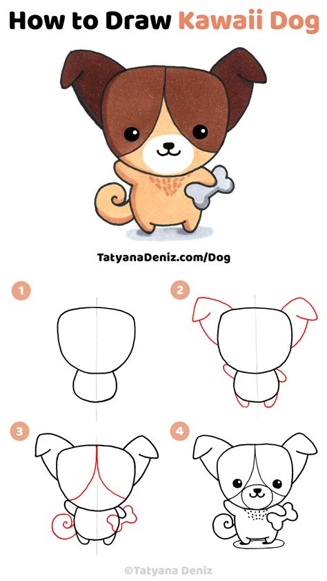 How to draw kawaii dog with a simple step-by-step tutorial