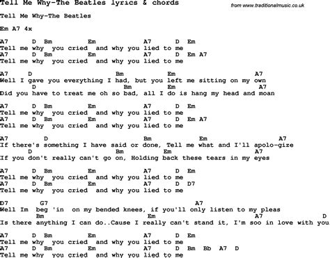 Love Song Lyrics for:Tell Me Why-The Beatles with chords.