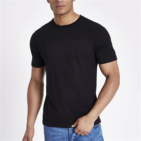 Black slim fit crew neck T-shirt | River Island