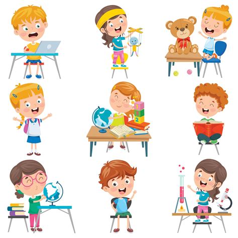 Little Children Doing Various School Activities 913531 Vector Art at ...