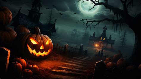 Spooky halloween wallpaper with pumpkin and old house 27807606 Stock ...