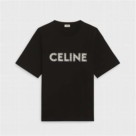 Celine Women Celine Loose T-shirt in Cotton with Studs-Black