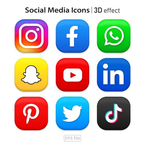 Premium Vector | Popular social media icons 3d effect set