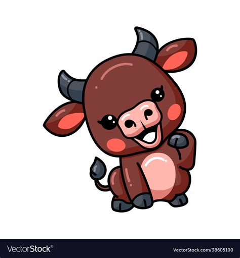 Cute baby bull cartoon presenting Royalty Free Vector Image