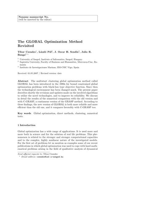 (PDF) The GLOBAL optimization method revisited