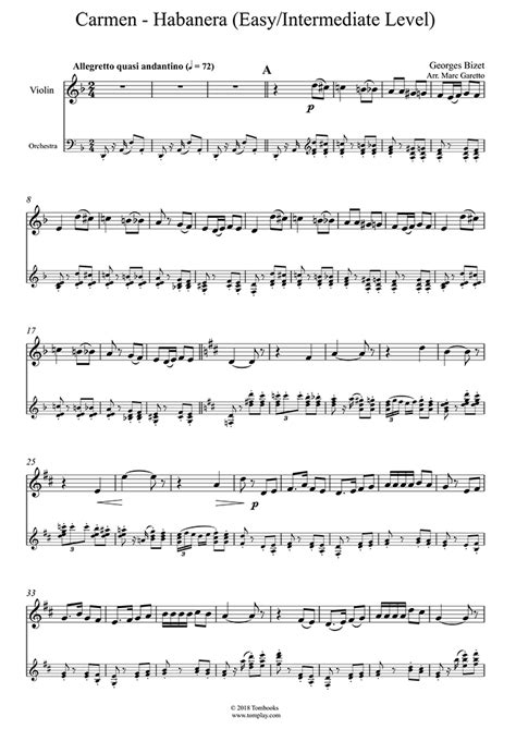 Violin Sheet Music Carmen - Habanera (Easy/Intermediate Level) (Bizet)