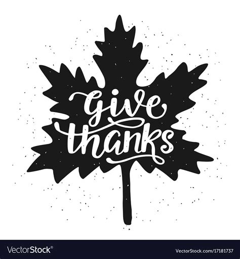 Give thanks inscription in fall leaf silhouette Vector Image