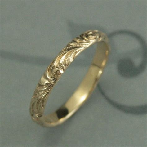 Yellow Gold Wedding Band--Florence--Women's Gold Wedding Ring--Vintage ...