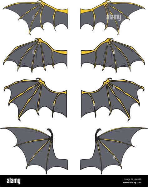 Set of dragon or bat wings in cartoon style isolated on white ...