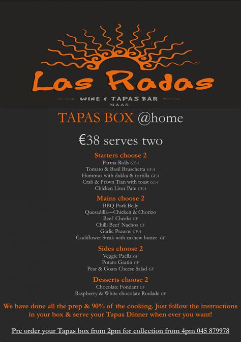 TAPAS BOX MENU - Las Radas Restaurant Naas