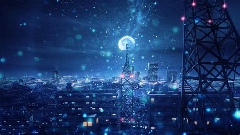 Blue Night Big Moon Anime Scenery 4k, HD Anime, 4k Wallpapers, Images ...