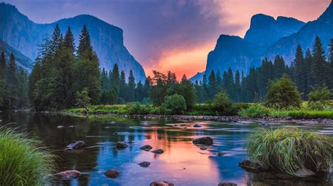 Landscape Nature Reflection Sunset Mountains River - Yosemite National ...