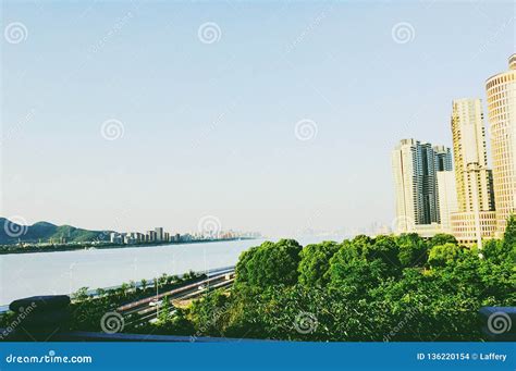 A View of the Qiantang River from the Qiantang River Bridge in Hangzhou ...