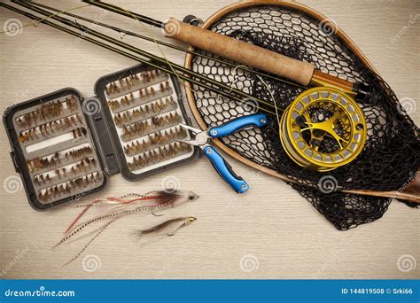 Fly fishing equipment stock photo. Image of retirement - 144819508