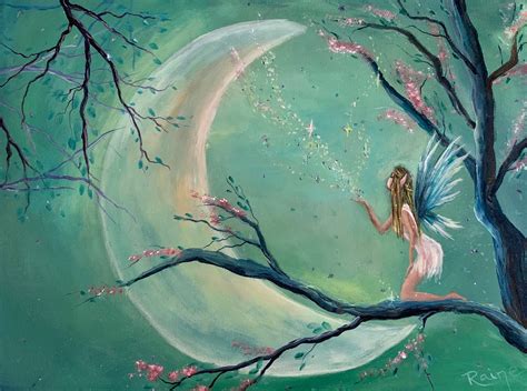 Fairy in the Moon Art Poster Whimsical Wall Art Moon and - Etsy