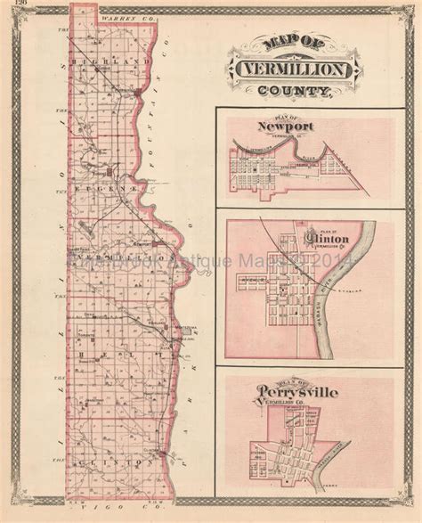 Vermillion County Indiana Antique Map Authentic Decor History | Etsy