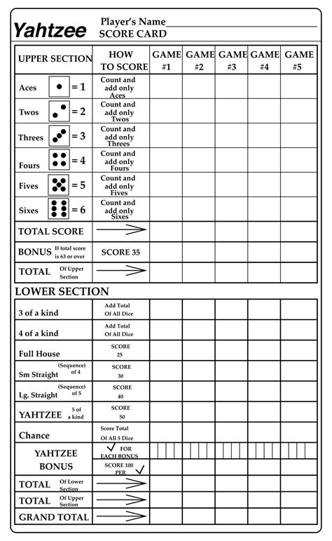 Yahtzee Rules Printable - Printable Word Searches