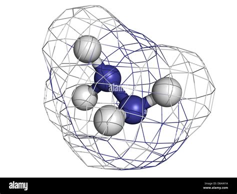 Hydrazine (diazane) rocket fuel component, molecular model. Atoms are ...